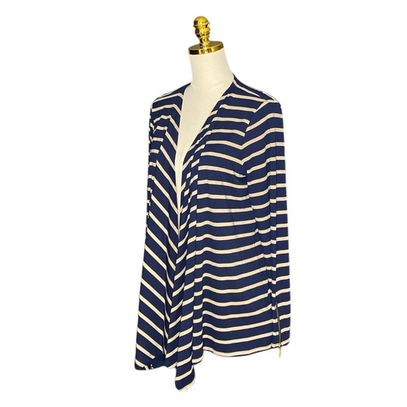 MICHAEL KORS Waterfall Womens Lightweight Cardigan Navy & Tan Striped Cardigan L - Picture 3 of 9